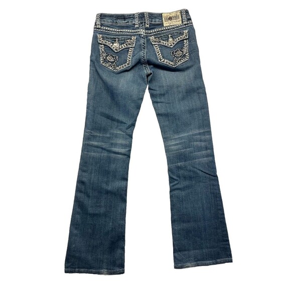 LA Idol Jeans Rose Womens 3 28 Blue Low Rise Bootcut Rhinestone Embroidered - Picture 1 of 6